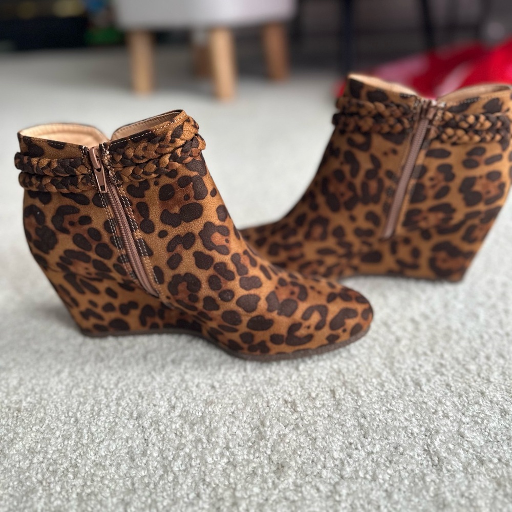 Animal print wedge booties. Size 9. Worn once